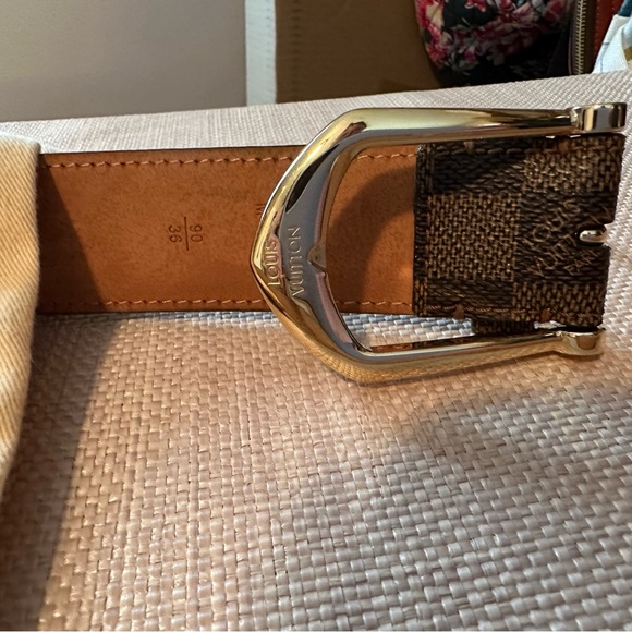 Authentic Louis Vuitton Belt in Damien Ebene Pattern, gold hardware size 90, XXL - Picture 4 of 10